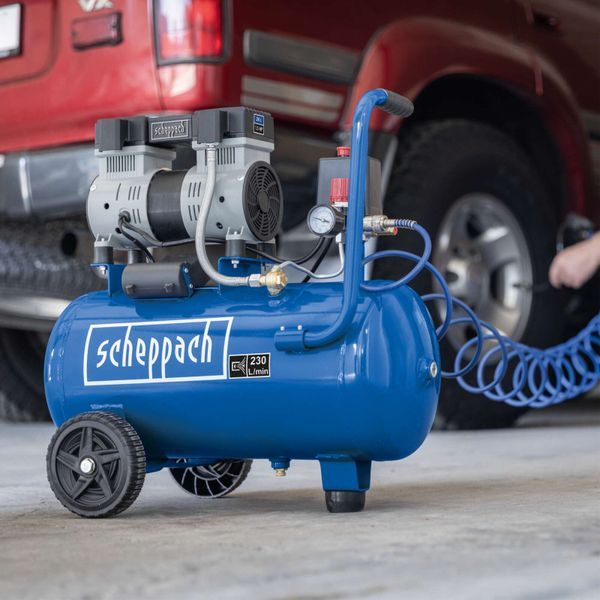 Scheppach HC26Si Silent Air Compressor, 1100W, 24L, 8 Bar, 230L/min,13pc Accessory Kit